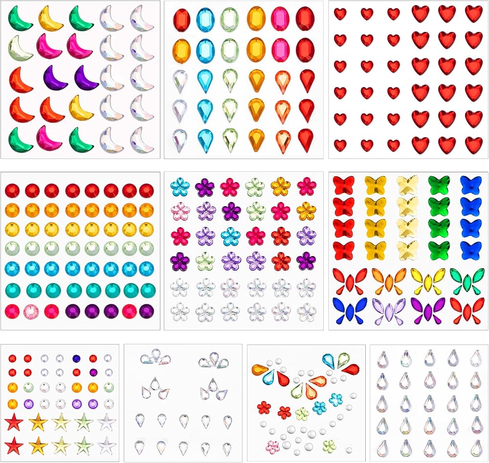 Leikedun 10 Sheets Face Gems Glitter Festival Self-Adhesive Rhinestones Eye