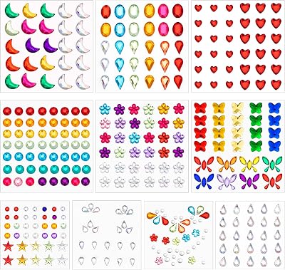 Leikedun 10 Sheets Face Gems Glitter Festival Self-Adhesive Rhinestones Eye