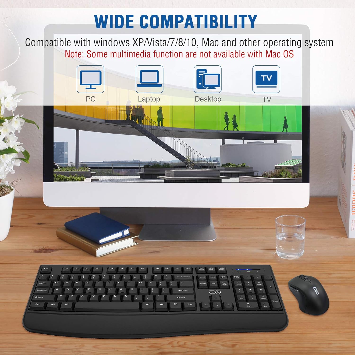 Wireless Keyboard and Mouse Combo, EDJO 2.4G Full-Sized Ergonomic Computer Keyboard with Wrist Rest and 3 Level DPI Adjustable Wireless Mouse for Windows, Mac OS Desktop/Laptop/PC: Computers & Accessories