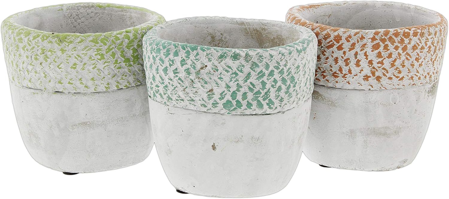 Lucky Winner Distressed Round Cement Planters, Set of 3