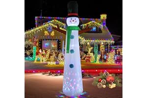InfleasJoiy 12FT Snowman with Top Hat Christmas Inflatable Decoration with LED Lights and Kaleidoscope Lights for Holiday Celebration Decorations on Yards, Lawns and Patios