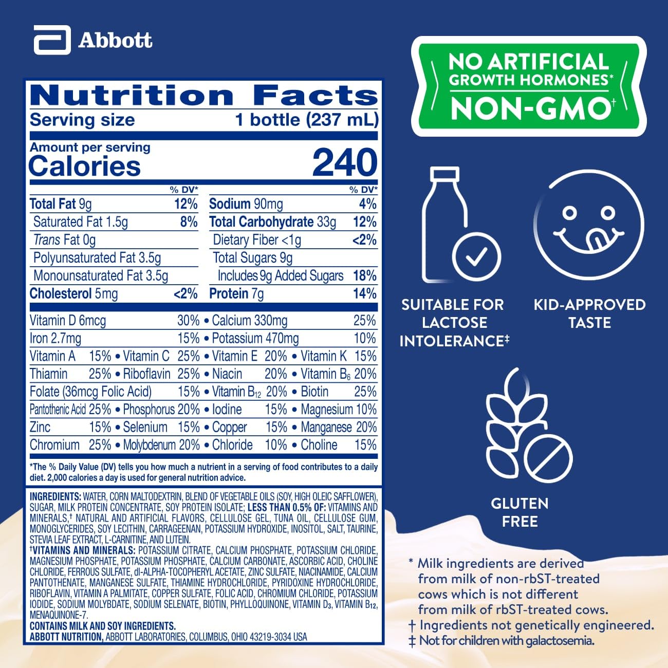 PediaSure Grow & Gain with Immune Support, 27 Vitamins & Minerals for Kids, 7g Protein, Non-GMO, Gluten-Free, Vanilla, 8-fl-oz Bottle, Pack of 24