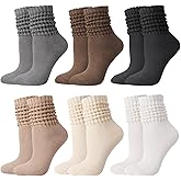 Jspupifip 6 Pairs Slouch Socks for Woman Scrunch Socks Knit Mid Calf Rib Tube Scrunchy Slouchy Retro Trendy Crew Socks