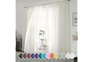 Chyhomenyc Ivory Sheer Curtains 96 Inch Length 2 Panels Set, Elegant Light Filtering Voile Window Treatment Drapes for Living Room Bedroom, 42W x 96L Inches, Set of 2, Ivory