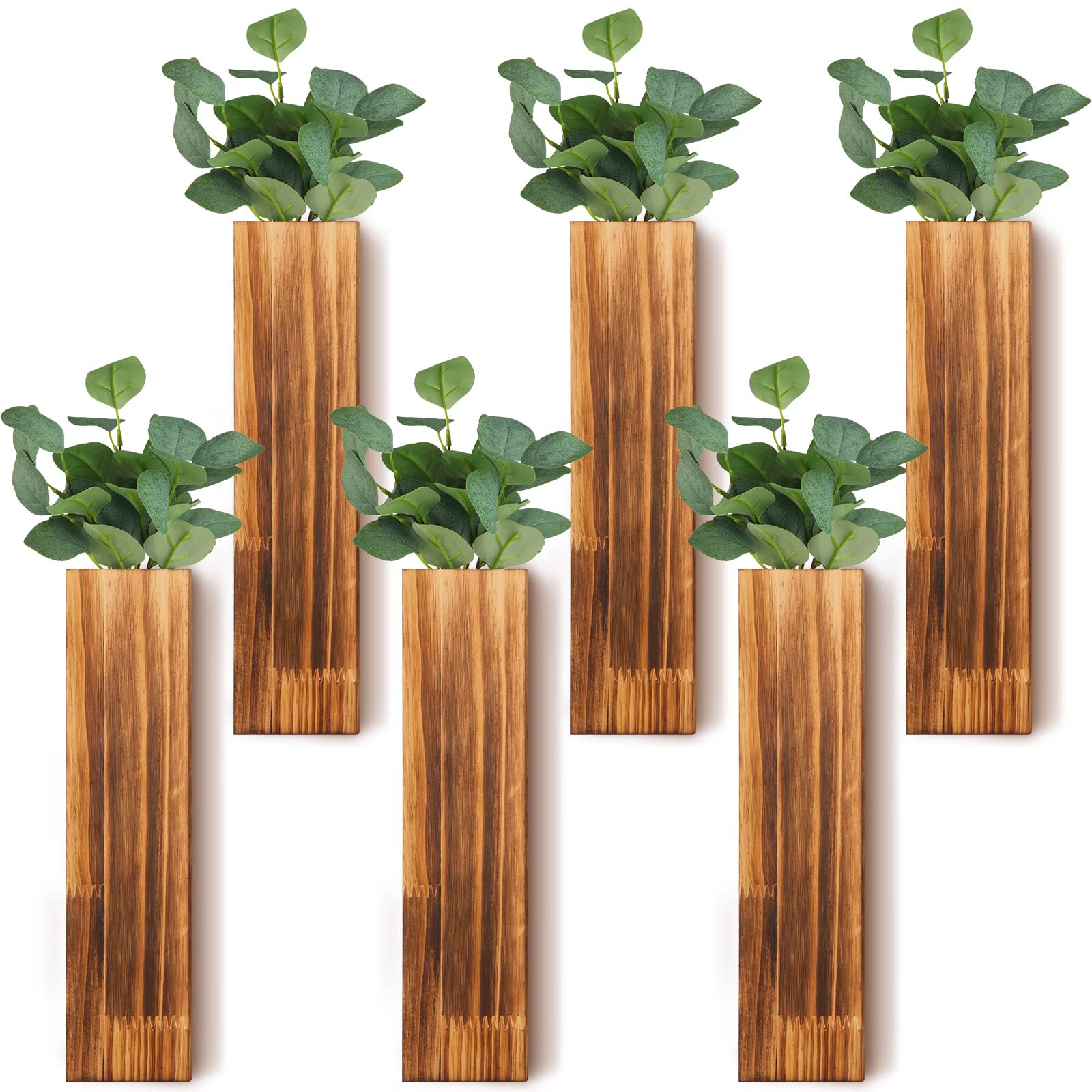 Skylety 6 Pack Wood Wall Planters for Indoor Plants Wooden Hanging Vase ...