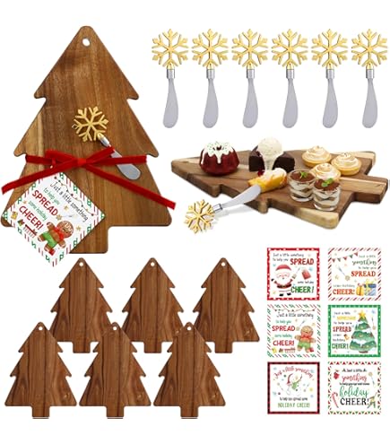 6 Pcs Christmas Appetizer Platter 12 Inch Cutting Board Acacia Serving Trays Wood Charcuterie Board Tray Snack Dessert Candy Dish Plate For Kitchen Gifts (Deer Antle 5