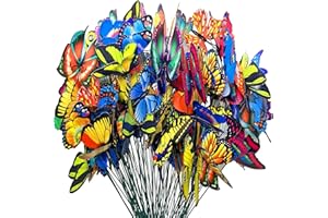 Antallcky 100pcs Butterfly Stakes Outdoor Yard Planter Flower Pot Bed Garden Decor Butterflies Christmas Decorations, Artificial Butterflies on Metal Wire Plant Stake Stems-Multicolor