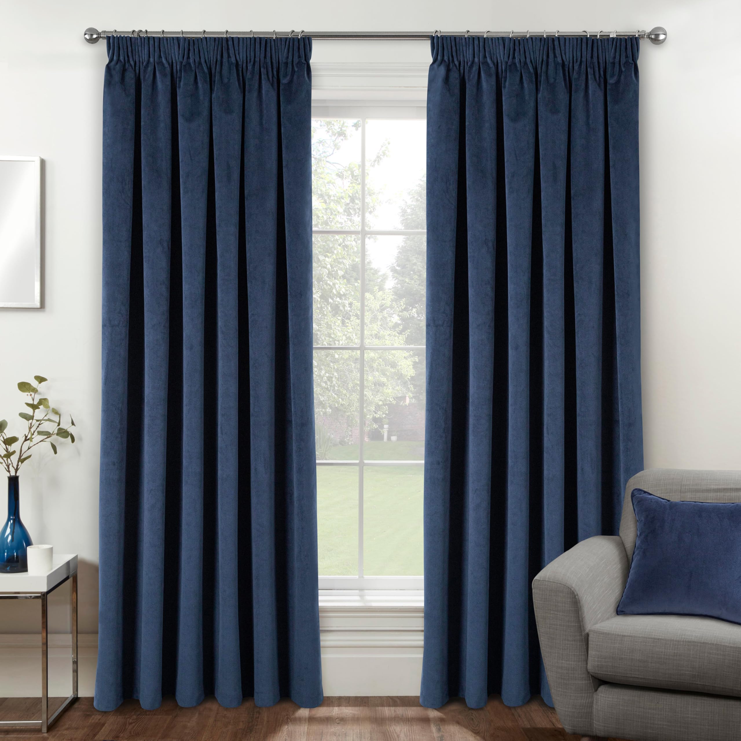 Enhanced Living Oxford Premium Velvet Navy Blackout Curtains for Curtains for Bedroom - Supersoft Tape Top Curtains - 46x72 inch (117x183 cm) - 2 x Curtain Panels