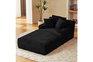 VEPXXP 78.7" Chaise Lounge Chair Indoor, Oversized Boneless Couch Comfy Upholstered Sleeper Sofa Bed with 3 Pillows, Corduroy Cloud Reading Chair for Living Room No Assembly Required, Black