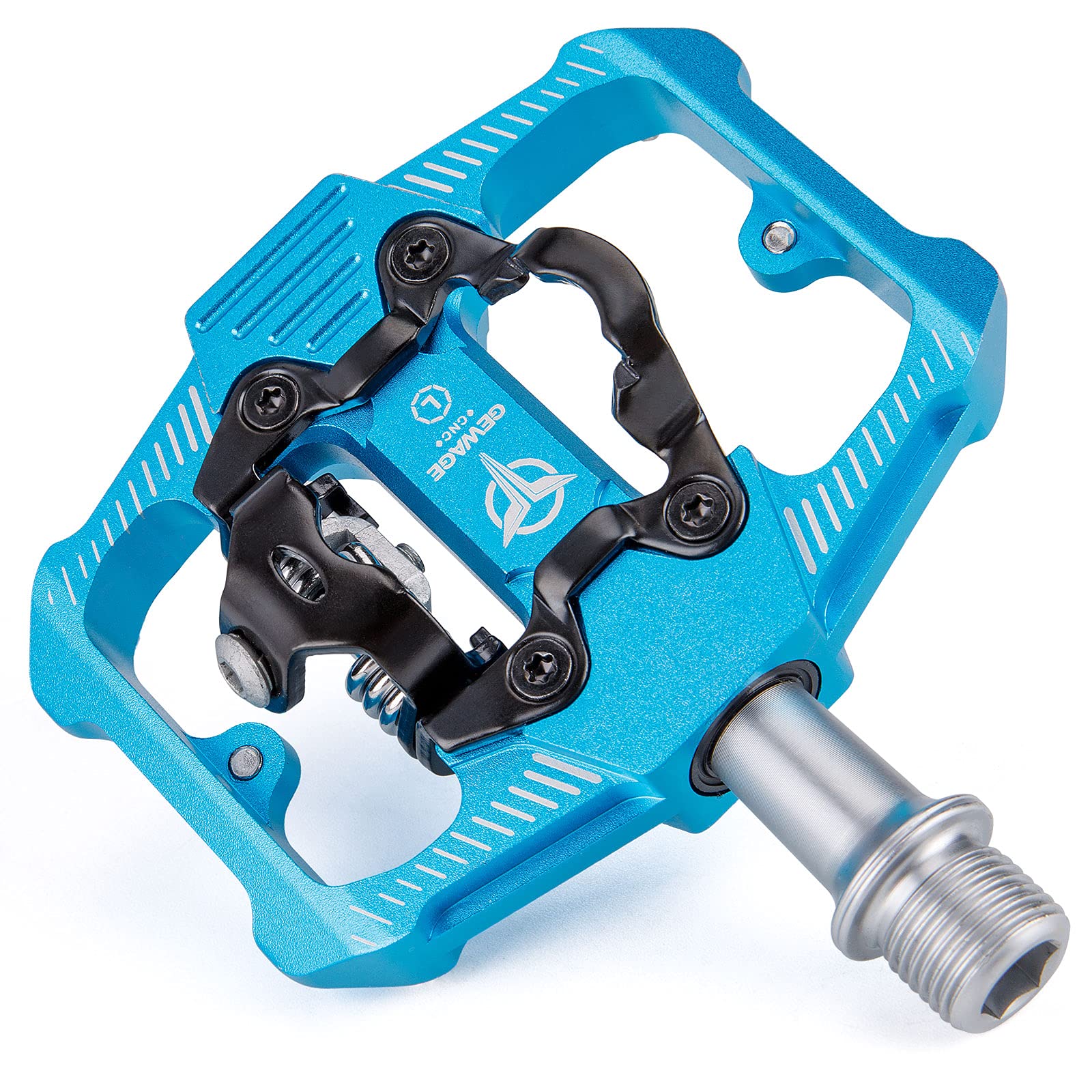 GEWAGE Mountain Bike Pedals - Dual Function Flat and SPD Pedal - 3 Sealed Bearing Platform Pedals SPD Compatible, Bicycle Pedals for BMX Spin Exercise Peloton Trekking Bike (Blue) — image 1