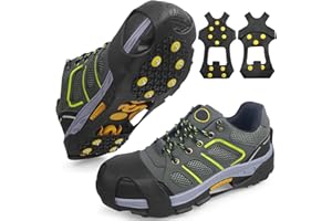 JSHANMEI Ice Cleats for Shoes and Boots Men Women Winter Walking Ice Snow Cleats Anti Slip Crampons 10 Steel Studs Overshoe Slip-on Stretch Rubber Footwear