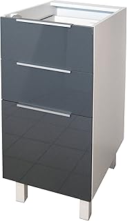 Berlenus CT4BG Küchenunterschrank, 3 Türen, Hochglanz, 40 cm, Grau