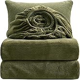Seavelson Buttery Soft Fleece Sheets with 18‘’ Deep Pocket-Ultra Soft & Warm Luxury Bedding Set with Fitted Sheet & 2 Pillowcases-Velvety Smooth Waffle Grids Fleece Bed Sheets (Green, Full)