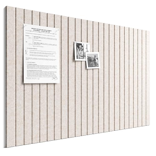 Bumusty 36"x 24" Large Felt Bulletin Board Tiles, Oatmeal | 6-pack Fine Stripe Cork Board Alternative, Wall Decor, 30 Pushpins, 30 Adhesive Tabs, Vision Board, Office, Classroom, Home