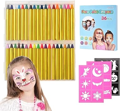Ankway Gesichtsfarben Kinder Face Paint Schminke Fur Kinder 36 Jumbo Wachsmalstifte Fur Gesicht Und Korper 12 Metallische Und 24 Klassische Farben Buntstifte Fur Partys Halloween Amazon De Spielzeug