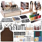628 Pcs Leather Working Tools Kit, Leather Crafting Kit with Tools Supplies | Leather Starter Working Set for Beginner with Leather Pony, Tooling Box, Stamping Punching Cutting Engraving DIY Leathertools