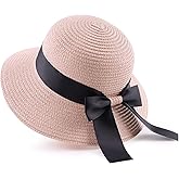 Zsedrut Women,Little Girls Straw Sun Hat Summer Beach Cap Foldable Visor Floppy Hats Wide Brim with Bowknot