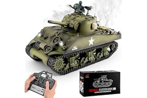 BESTYMXY RC Tank Henglong US M4A3 Sherman Medium Tank, 1/16 Remote Control Main Battle Tank 2.4ghz Vehicles Model with Sound & Light for Ages 14+