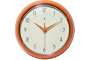 Infinity Instruments LTD. Retro 9 inch Silent Sweep Non-Ticking Mid Century Modern Kitchen Diner Wall Clock Quartz Movement Retro Wall Clock Decorative (Orange)…