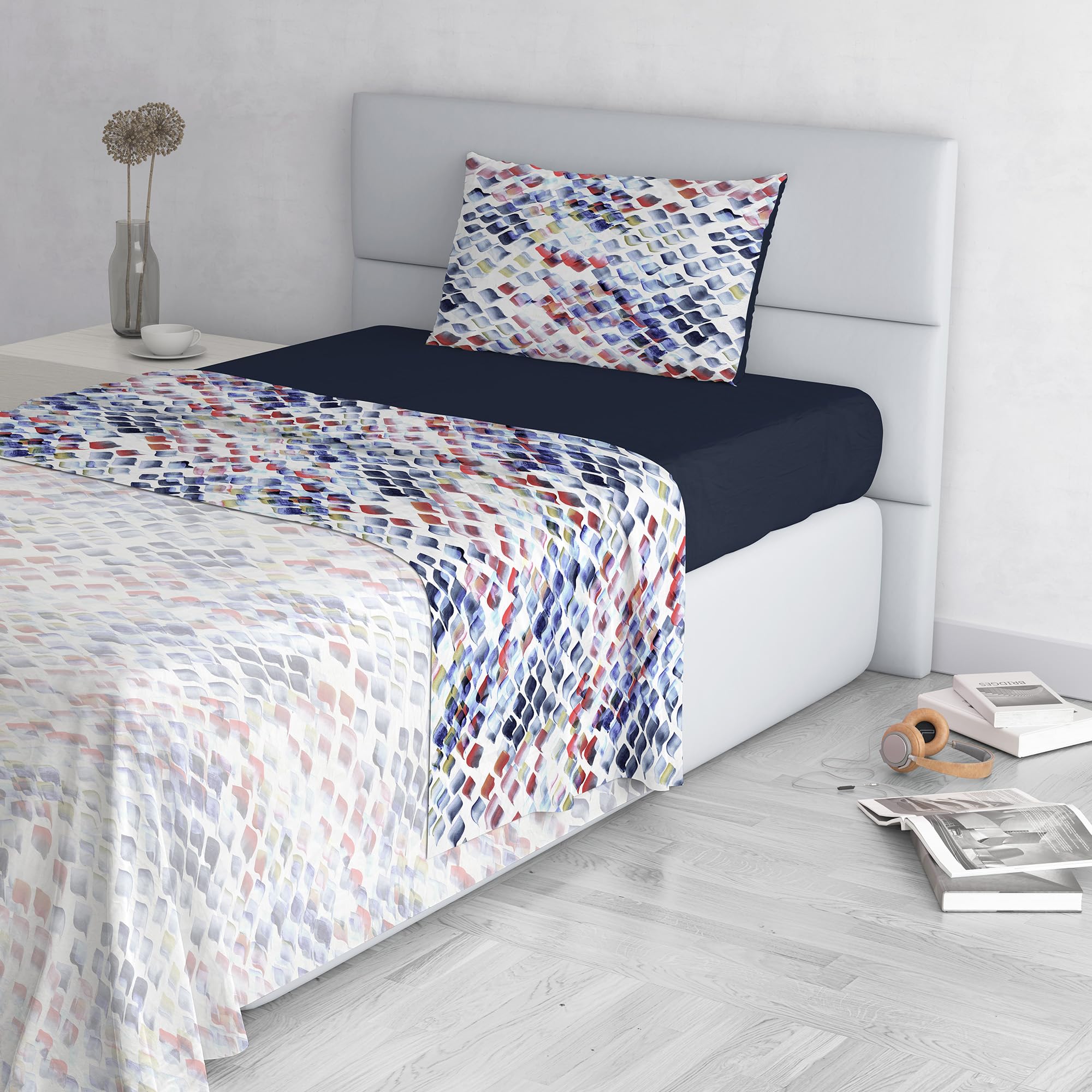 Lena Fashion Bed Sheet Set, Made in Italy, Soft Microfibre Bed Set, Fitted Sheet, Top Sheet 150 x 270 cm and Pillowcase with Inner Flap, Single