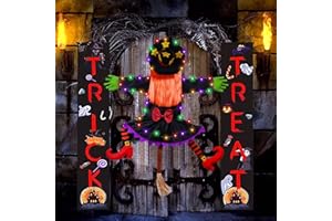 LEKETOO Lighted Crashing Witch Halloween Decorations Outdoor, Light Up Witch Crashing into Tree Halloween Decor, Flying Crashed Witches Halloween Hanging Witch Decoration for Tree Front Porch Fence Yard