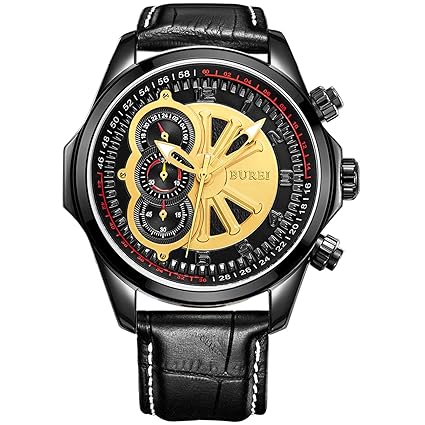 BUREI Mens Unique Roman Numeral Fashion Design Quartz Chronograph Wrist Watches