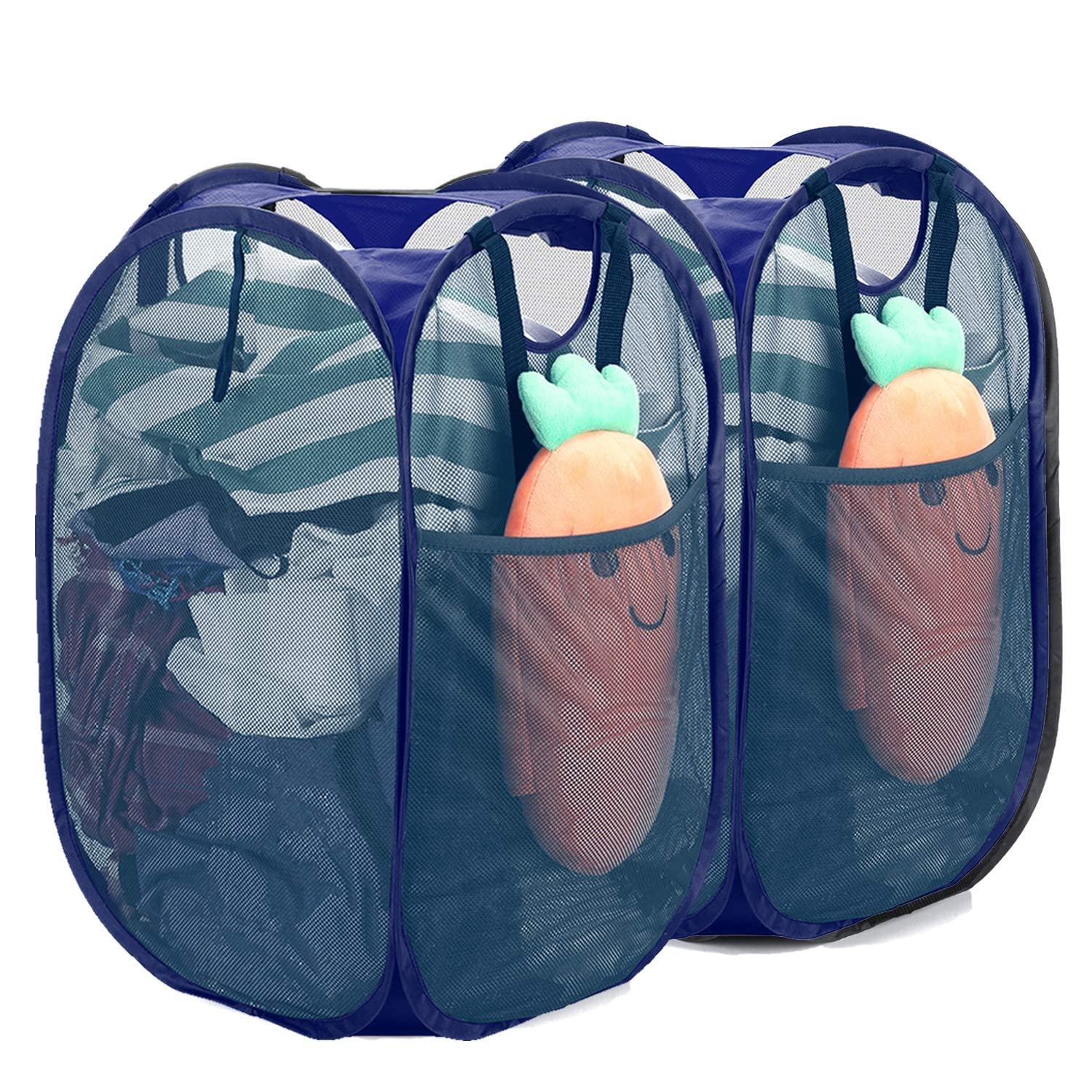 Photo 1 of [Reinforced] Strong Mesh Pop-up Laundry Hamper, Quality Collapsible Laundry Basket with Durable Handles Solid Bottom High Carbon Steel Frame, Easy to Open and Fold Flat for Storage(Blue)