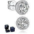 MomentWish Moissanite Earrings for Women, Gifts for Christmas, 1/2 Carat Moissanite Stud Earrings, D Color VVS1 Simulated Diamond 925 Sterling Silver Halo Earrings for Birthday Anniversary