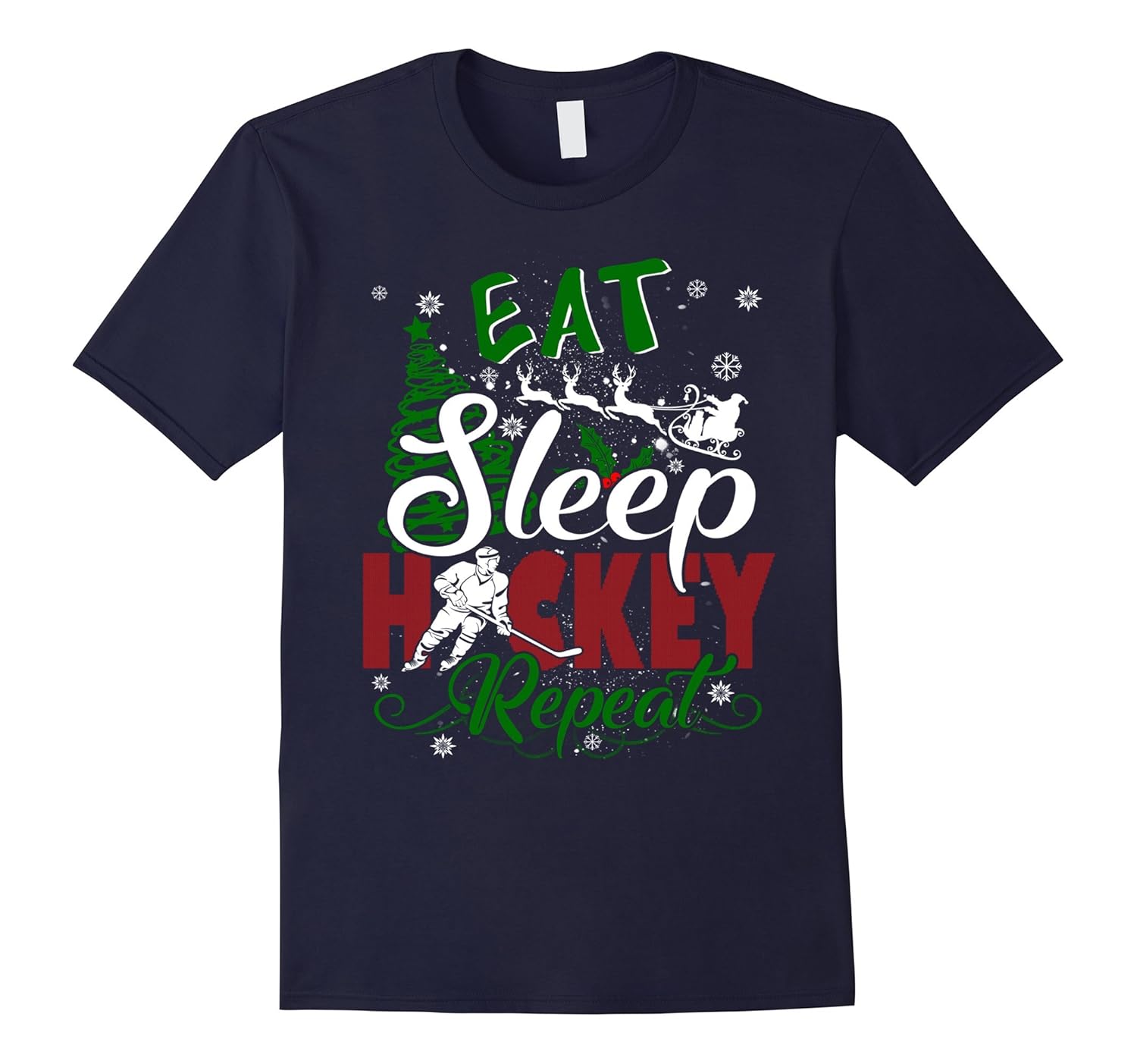 Eat Sleep Hockey Repeat Tshirt Funny Merry Xmas Gift-ANZ