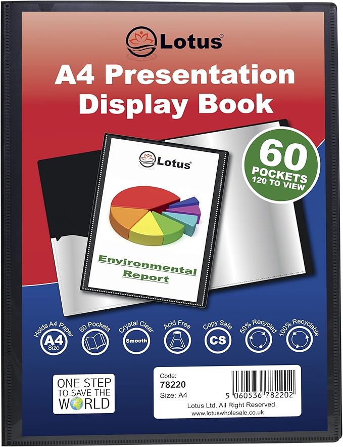 A4 Display Book 60 Pockets Black Presentation A4 Display Book Folder Folio for Professionals
