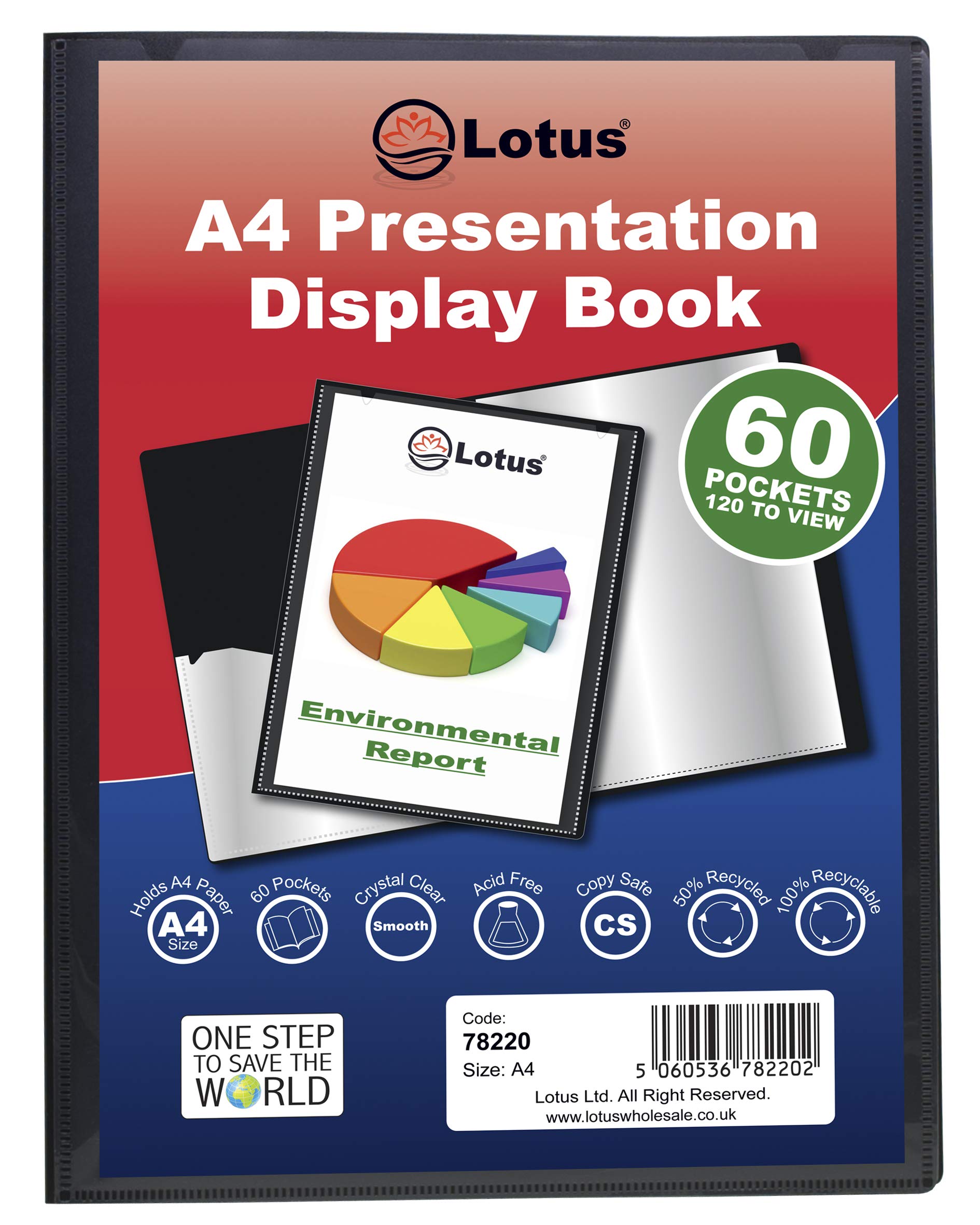 Lotus A4 Display Book -Premium Black 60-Pocket Presentation Folder for Professionals, Business, Students, Projects, School, Colleges & Home Organization-Enhance Your Document Management-78220(1 Book)