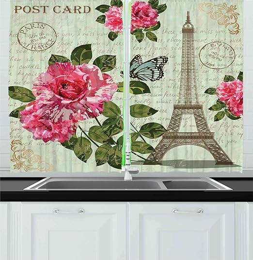 Amazon Com Ambesonne Paris Kitchen Curtains Shabby Form Romantic
