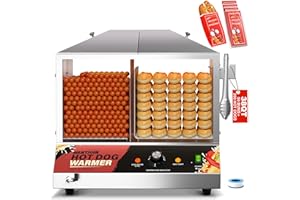 WantJoin Commercial Hot Dog Steamer - 36L/38QT Electric Hot Dog Steamer with Bun Warmer, Stainless Steel Hot Dog Cabinet with Tempered Glass 200-275 Sausages & 40-45 Buns, 1200W