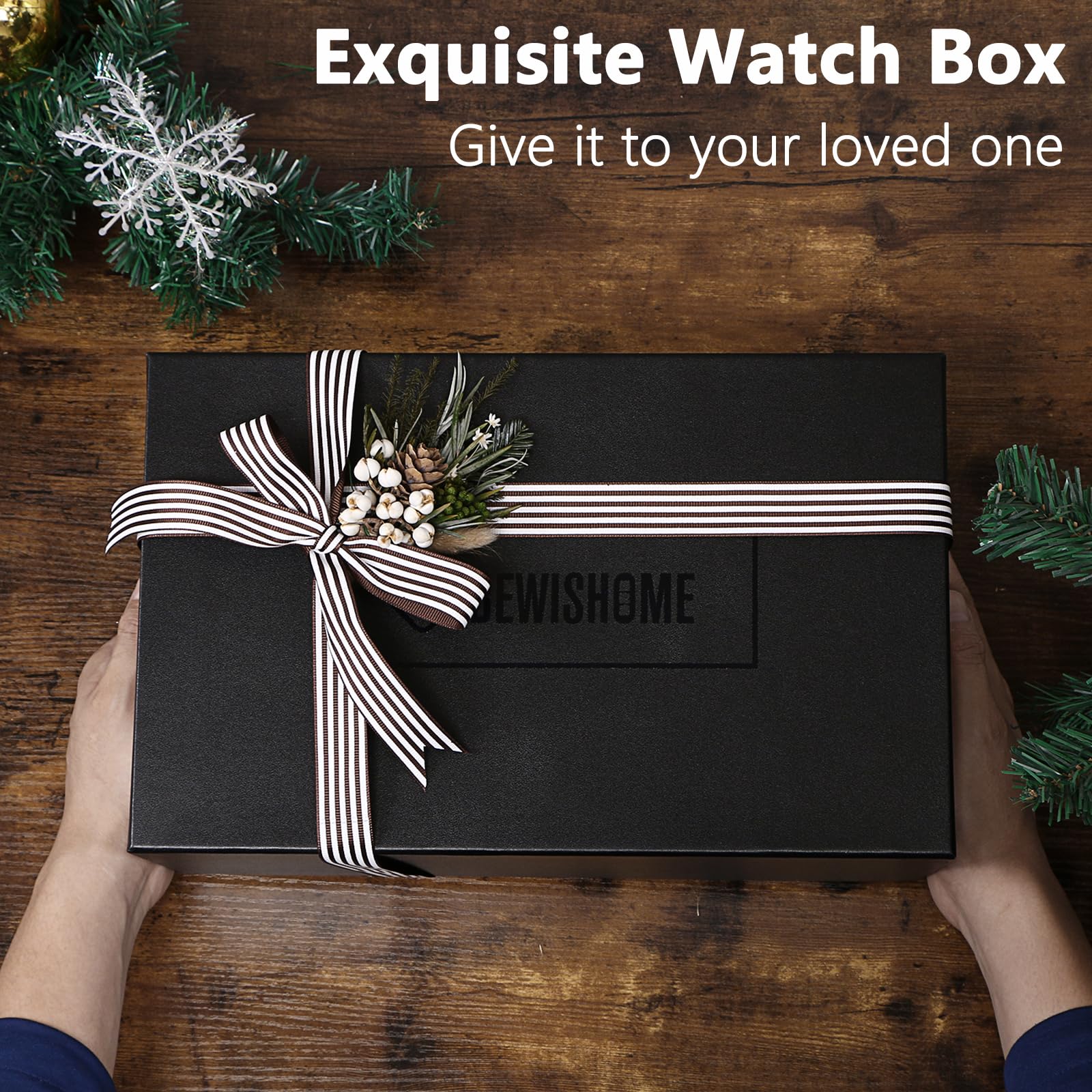 BEWISHOME BEWISHOME High-End Watch Box, 20-Slot Watch Case with Large Glass Lid, Wooden Watch Cases for Men, Watch Storage, Watch Organizer, Synthetic Leather Interior, Brown SSH04Y