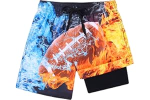 Idgreatim 5-16T Boys Swim Trunks with Compression Liner Summer Beach Quick Dry Swimsuit Bathing Suit