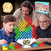 BBnote 64PCS Stack Game for Adult & Kids, Tetra Board Tower Games for Family Travel Party, 2 Players Balance Stacking Toy, Te