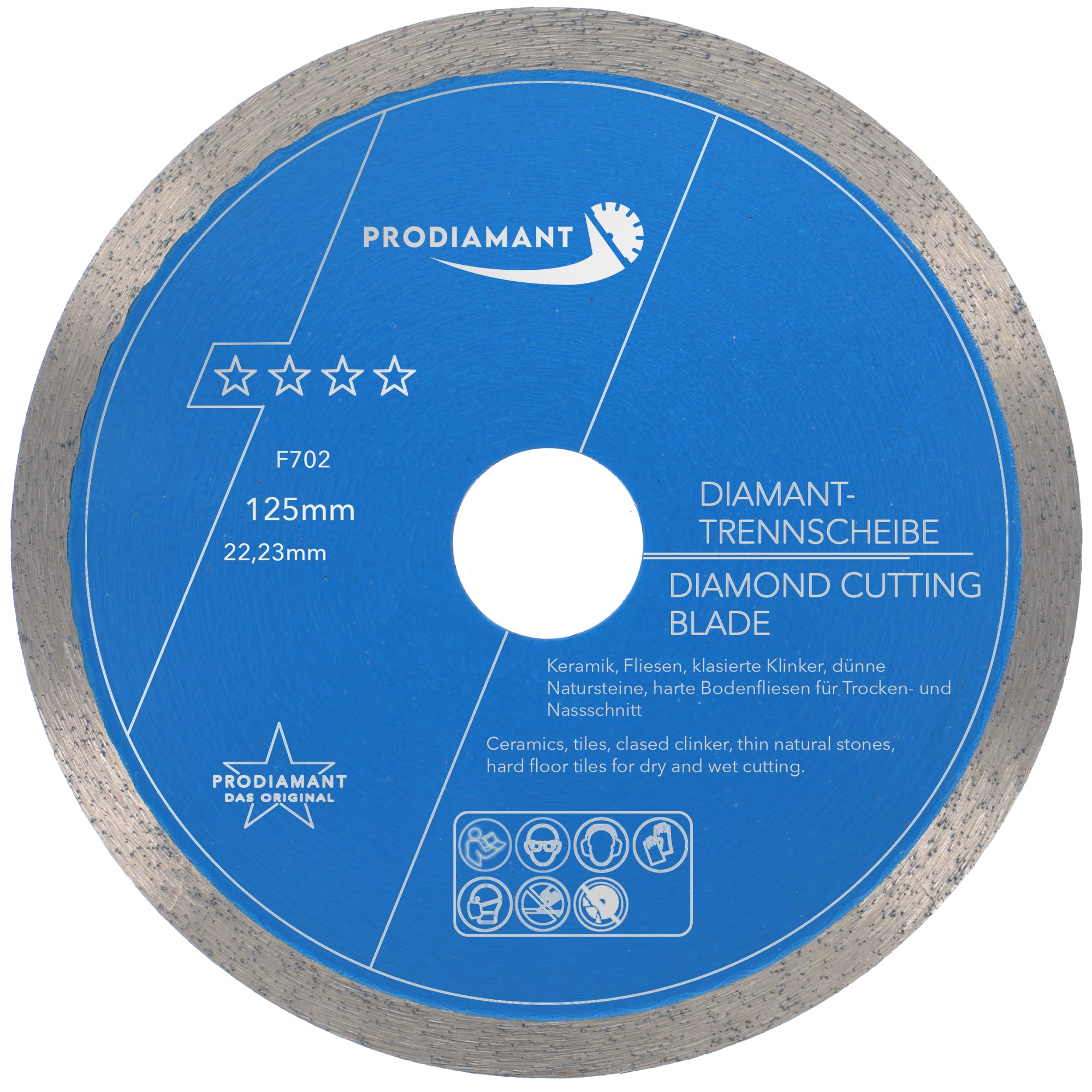 PRODIAMANT Professional Diamond Cutting Disc PRORIM 125 mm x 22.23 mm No Breaking with Glazed Tiles Porcelain Stoneware Ceramic Diamond Cutting Disc F702 125 mm with Bore 22.23 mm