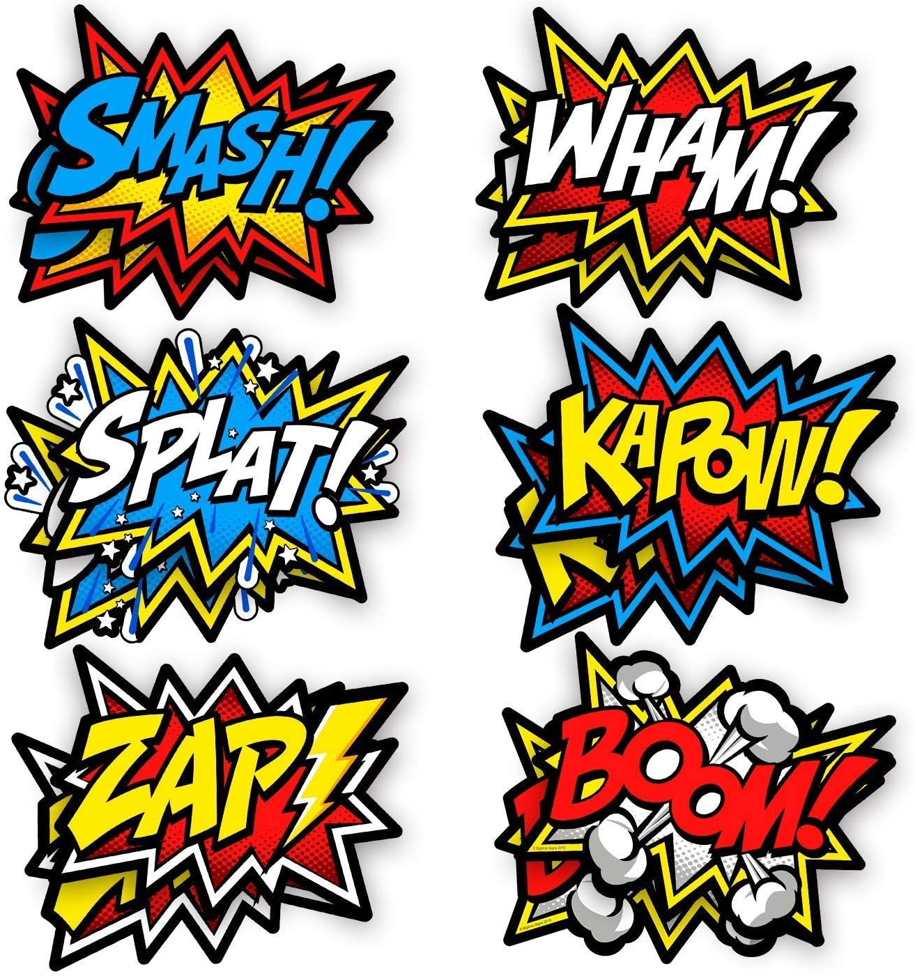 Bigtime Signs Large Superhero Word Cutouts - Birthday Party Supplies Wall Decoration Signs - 12 inches x 16 inches - 12 pcs Light Cardboard Super Hero Cut Words, Sayings, Sounds: Kitchen & Dining