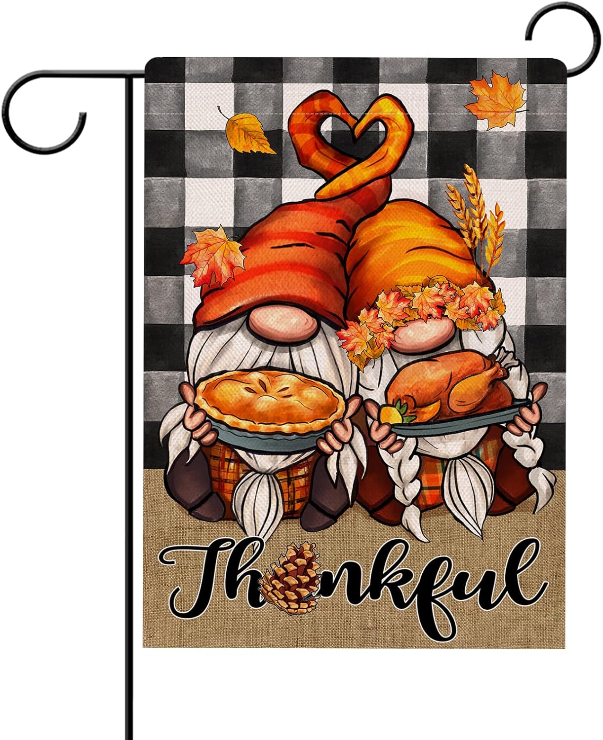 Flags - Hzppyz Thanksgiving Fall Thankful Gnomes Buffalo Plaid Check Farmhouse Garden Flag Double Sided, Autumn Turkey Pie Decorative Yard Outdoor Small Decor, Burlap Home Outside Decoration 12 x 18