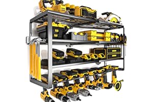 YYR 4 Layer Power Tool Organizer Wall Mount, Cordless Drill Hanger Storage Rack, Battery Tools Holder with Charging Station S