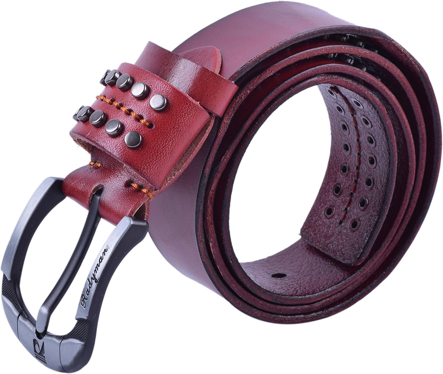 VIAMTO Unisex 1.5''(38.0mm) Full Grain Jeans Leather Belt Studded Punk Rock Style