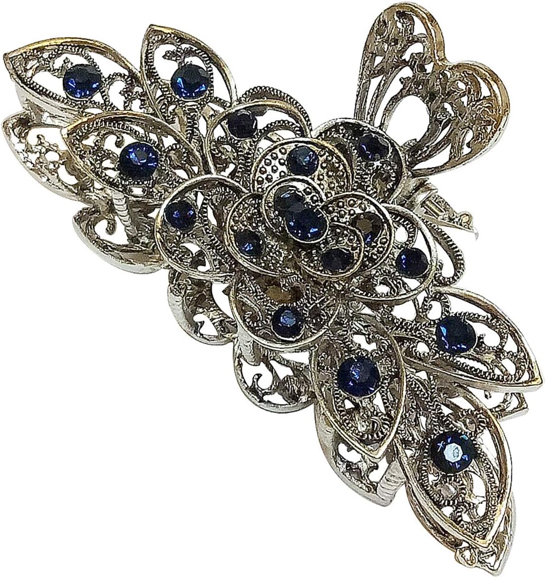 Fodattm Women Girls Vintage Alloy Rhinestone Large Size Hair Jaw Clips Hairpin Fashion Retro Flowers Hair Claw Clip for Thick Hair (A#)