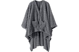 MOWKIM Wearable Blanket Sherpa Fleece Shawl Blanket with Pockets Blanket Poncho Cape for Adults, Cozy Shawl TV Throw Blankets