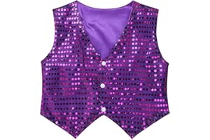 DRHOM Kids Boys Girls Sequins Waistcoat Sleeveless V neckline Hip-Hop Jazz Dance Party Stage Performance Jacket Vest Costume