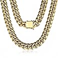 ROWIN&CO Mens 15mm Miami Cuban Link Chain 18k Gold Stainless Steel Curb Necklace for Men & Women, Hip Hop Jewelry, Available in 18"-30", Cuban Gold Chains, Includes Gift Box