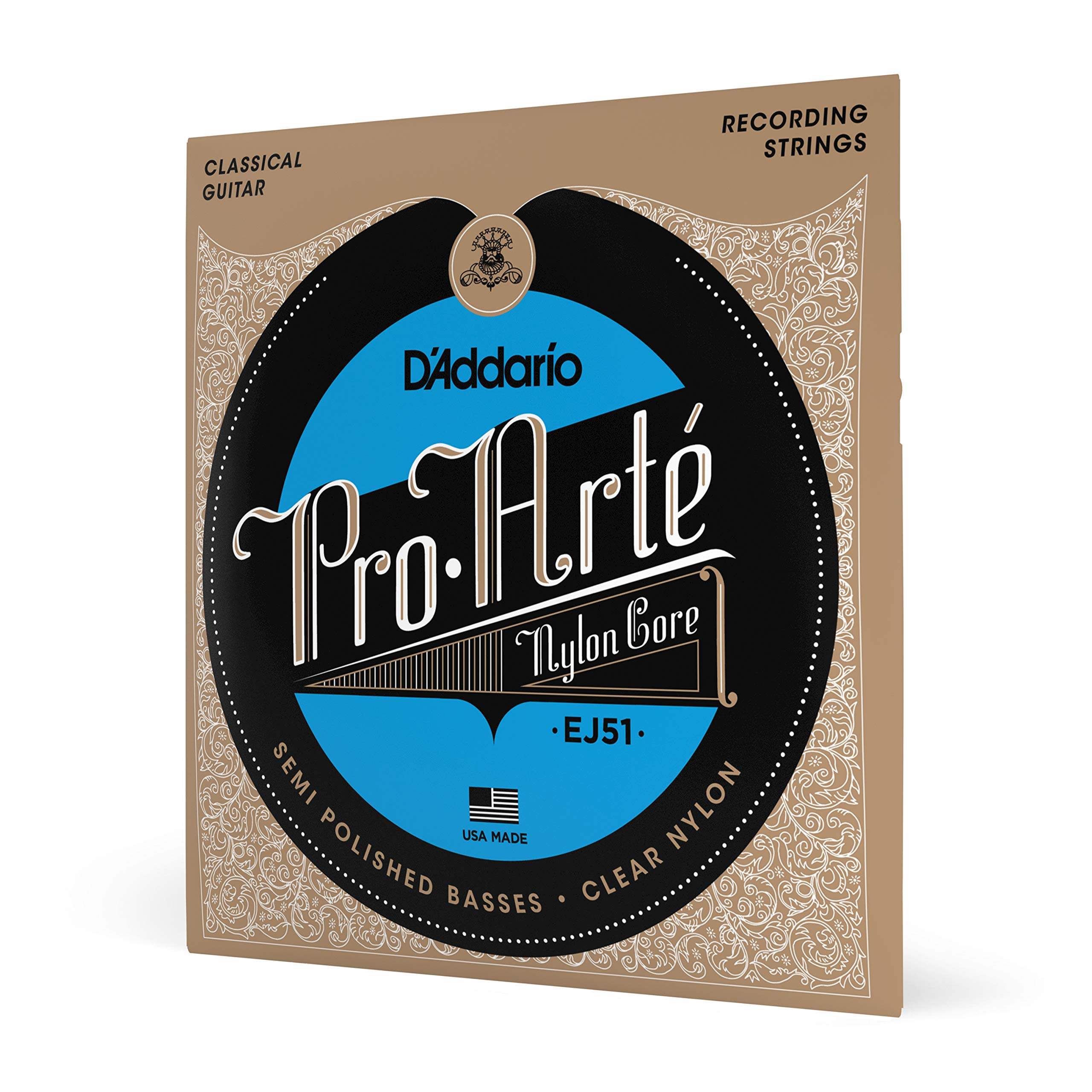 D'Addario Guitar Strings - Pro-Arte Classical Guitar Strings - EJ51 - Nylon Guitar Strings - Semi Polished Basses Nylon Core, Hard Tension