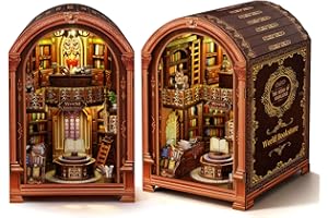 Doyosh Book Nook Kit-DIY Scene Miniature Dollhouse Kit for Adults, Teens, 3D Wooden Puzzle Tiny House Booknook with LED Light