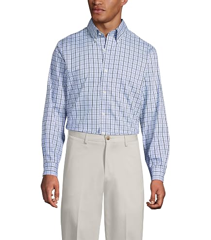 Lands' End Men's Tailored Fit No Iron Solid American-Grown Supima Cotton Oxford Dress Shirt 14H32 White : Clothing, Shoes & Jewelry