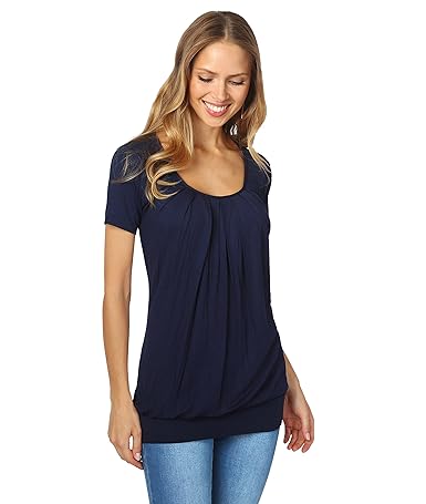 KRISP Damen Basics Langes Gerafftes Shirt mit Breitem Bund