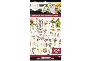 THE HAPPY PLANNER Happy Planner Sticker Pack for Calendars, Journals, and Diaries, Multicoloured Scrapbook Accessories, Beautiful Blooms Theme, 25 Sheets, 264 Total Stickers